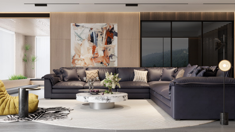 Example of a trendy living room design in Los Angeles