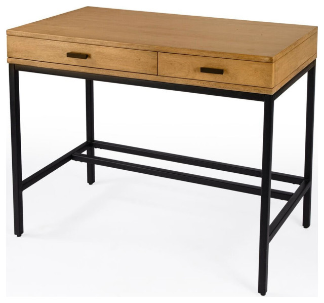 Hans Desk, Natural Rustic Finish Industrial Desks And Hutches by