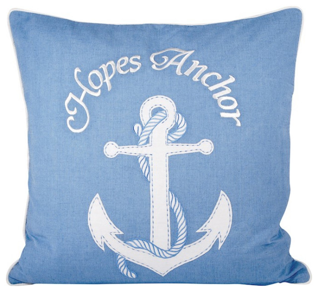 Elk Lifestyle Hopes Anchor 20X20 Pillow, Cover Only, Cool Waters, White