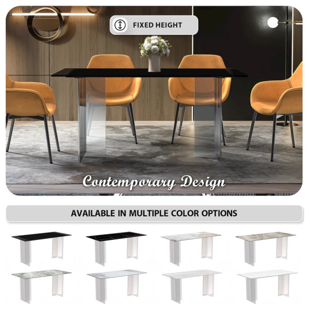 Kova Series Dining Table, Clear Base with 55 Black Glass Top ...