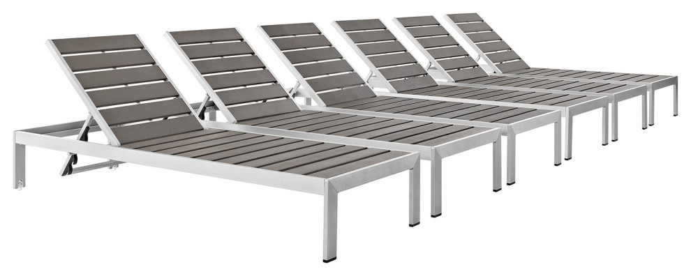 Shore Chaise Outdoor Aluminum, Set of 6, Silver Gray