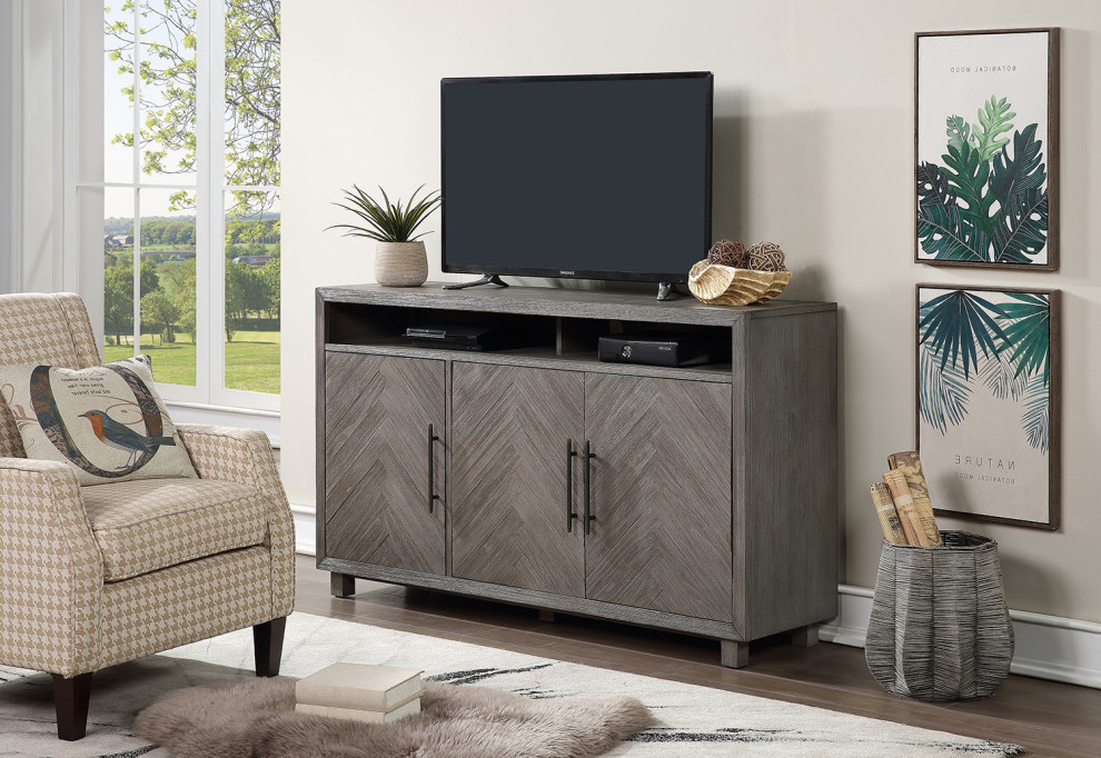 60" Deluxe TV Console, Entertainment Stand, Wood Accent Fully Assembled Transitional