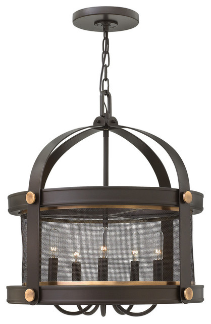 Holden Industrial Chic Pendant Chandelier, Buckeye Bronze, 5 Lights