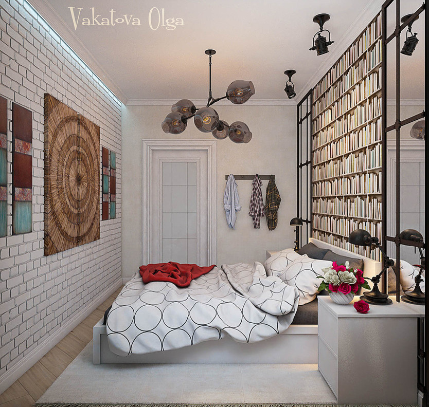 Интерьер спальни в скандинавском стиле.