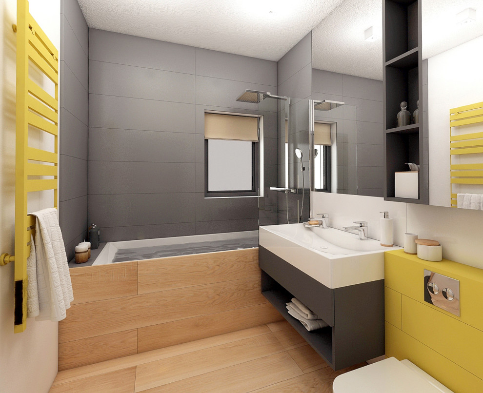 Inspiration for a contemporary bathroom in Other with a floating vanity unit.