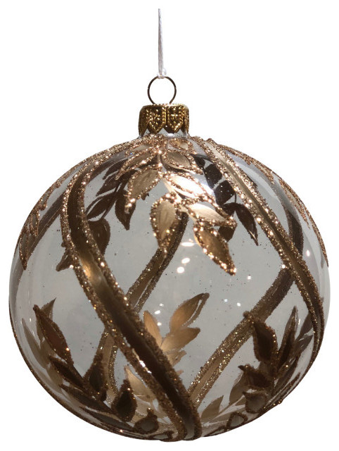 Gold On Clear Leaf European Mouth Blown And Hand Decorated 4 Ornament Traditional Christmas Ornaments By Badash Crystal