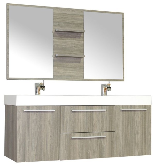 Greenville 54" Double Wall Mount Modern Bathroom Vanity, Gray With
