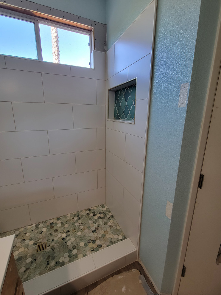 Small Bathroom Remodel with Aqua Tiles