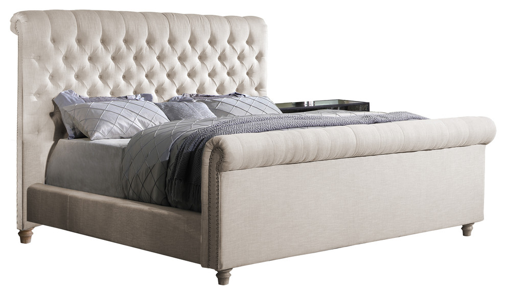 Marseille Upholstered Tufted Bed, Beige - Traditional ...