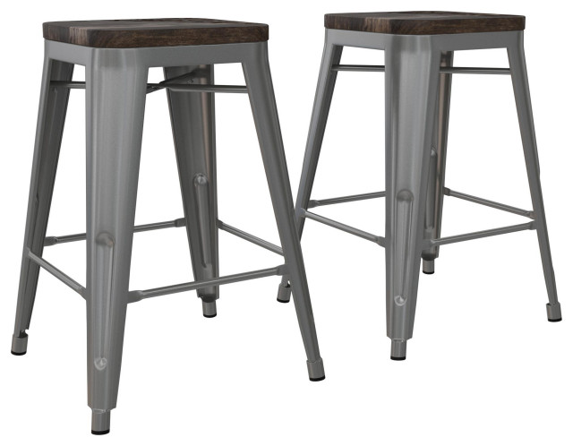Zeno 24" Metal Counter Stool With Wood Seat, Silver - Industrial - Bar  Stools And Counter Stools - by Dorel Home Furnishings, Inc. | Houzz