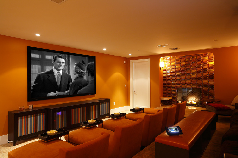 This is an example of a contemporary home theatre in New York.