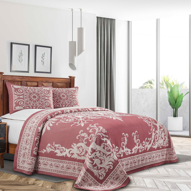 Adalie Ultra Soft Cotton Blend Oversized Bedspread, Berry Red, King