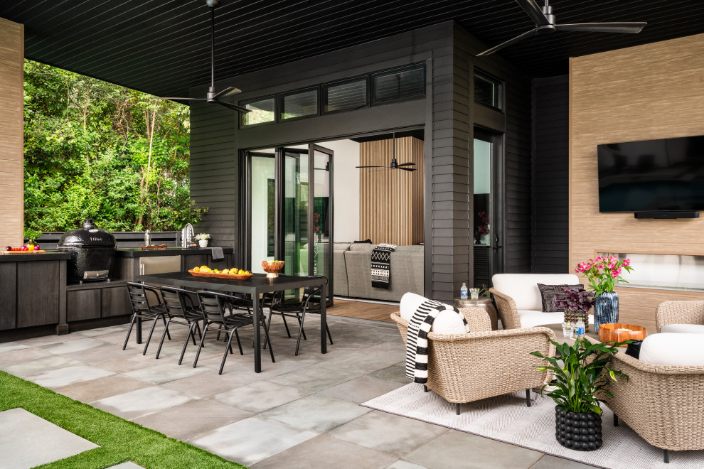 Trendy backyard concrete paver patio photo in Charlotte