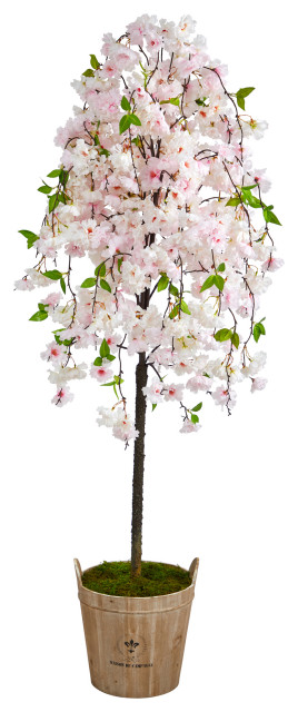 70" Cherry Blossom Artificial Tree, Farmhouse Planter