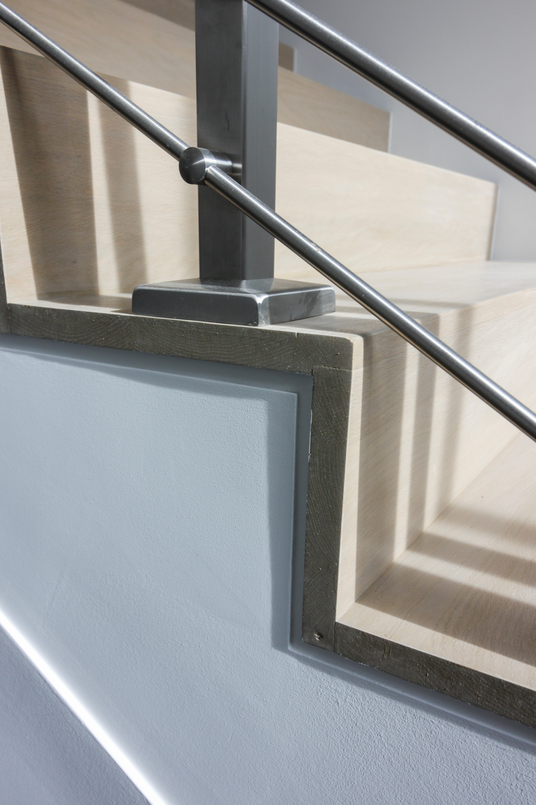 75_Modern Stairway: White O 75_ak & Stainless Steel Balustrade, McLean VA 22101