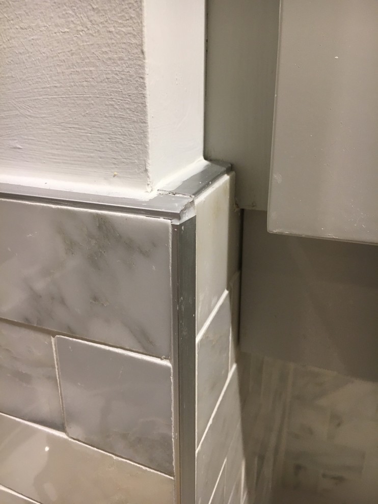 Terrible tile edging joints backsplash.