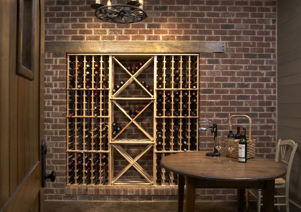 This is an example of a country wine cellar in Birmingham with storage racks.