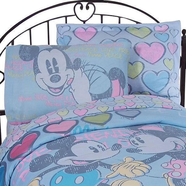 Mickey Minnie Mouse Bed Sheet Set Disney Vintage Bedding