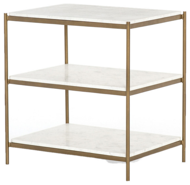 Shayne End table Antique Brass, Polished White Marble Modern Coffee And Accent Tables by