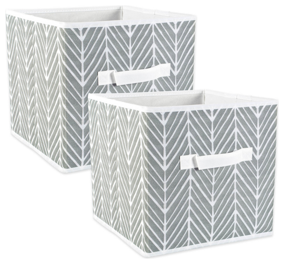 DII Nonwoven Polyester Cube Herringbone Gray Square, Set of 2