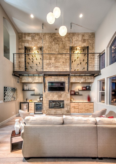 Stone Accent Wall contemporaneo-sala-de-estar
