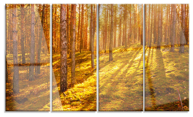 Designart Bright Autumn Day in Thick Modern Forest Glossy Metal Wall Art 28 H/ x/ 60 W/ x/ 1 D 5PE Brown