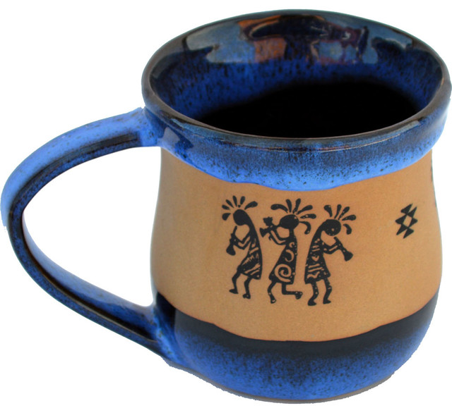 Trio Kokopelli 14 oz. Mug, Real Blue Glaze Southwestern Mugs by