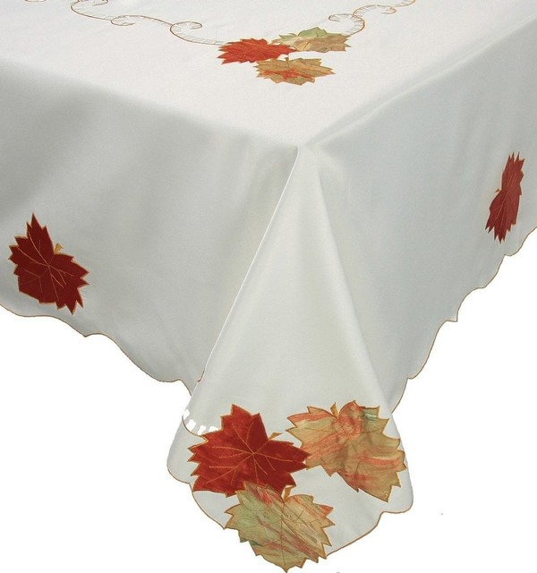 Scrolling Leaf Embroidered Cutwork Fall Tablecloth 70"x90", 70''x90
