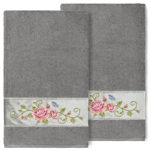 100 Turkish Cotton Rebecca 2Piece Embellished Bath Towel Set, Dark