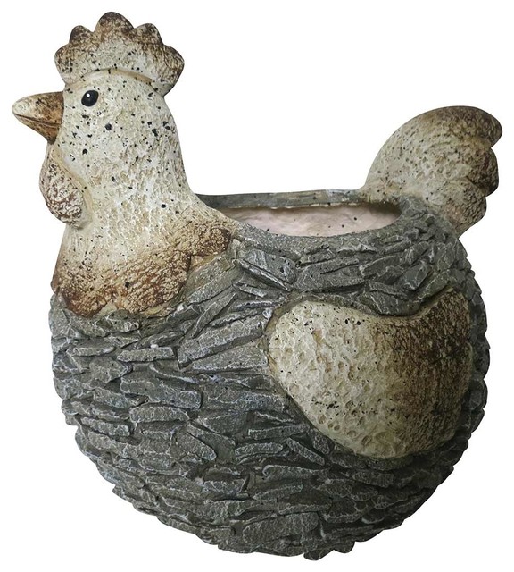 Chicken Planter, 14" Farmhouse Outdoor Pots And Planters by