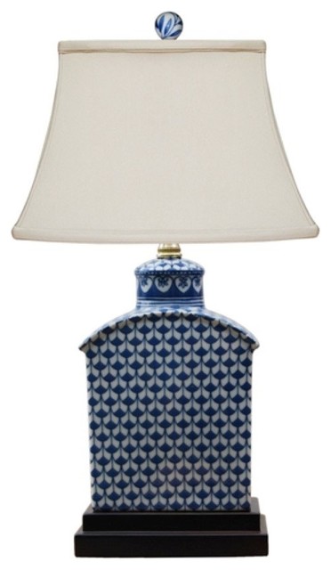 Blue And White Geometric Porcelain Tea, Jar Lamps Table Lamps