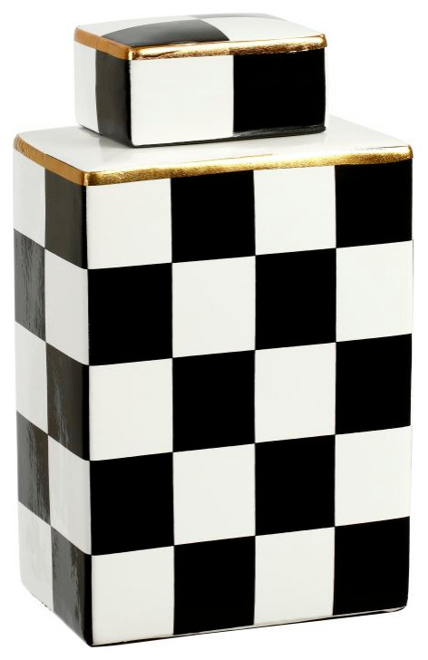 Checkered Box Jar With Lid 9"