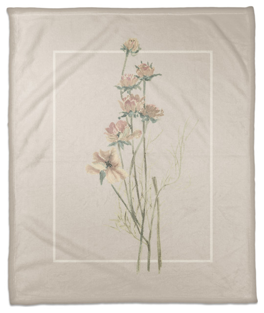 Faded Linen Floral 50x60 Coral Fleece Blanket