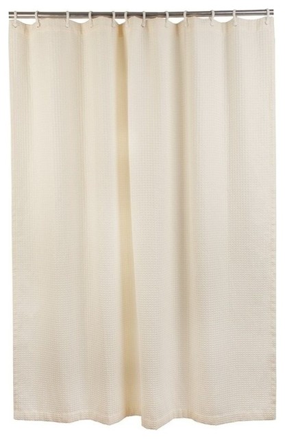 cream colored shower curtain