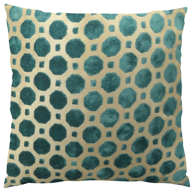 Plutus Velvet Turquoise Handmade Throw Pillow, Double Sided, 18x18