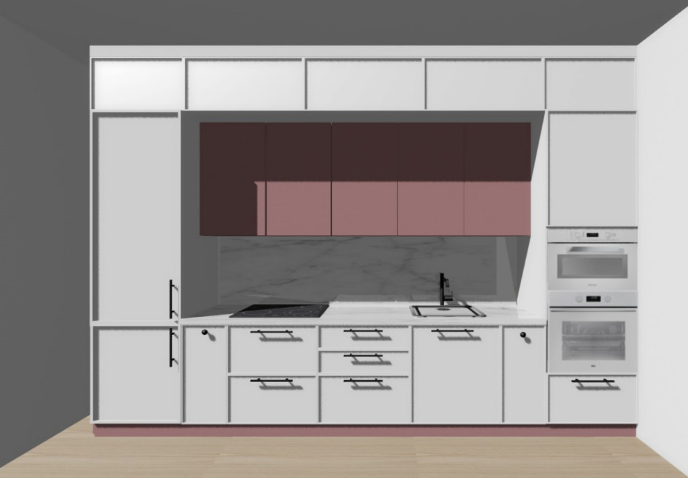 Нежная кухня-гостиная с розовой мебелью