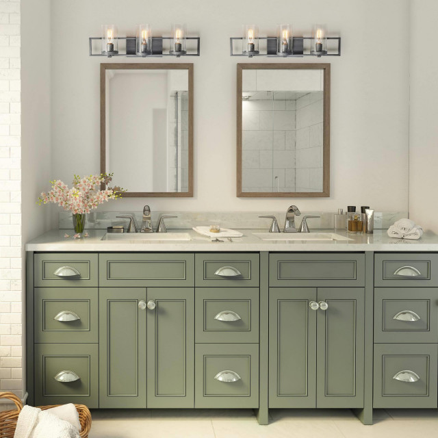 LALUZ 3-Light Brushed Gray Transitional Bathroom Vanity Light with ...