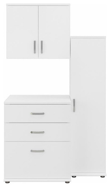 Universal 3 Piece Laundry Room Storage Set in White - Engineered Wood