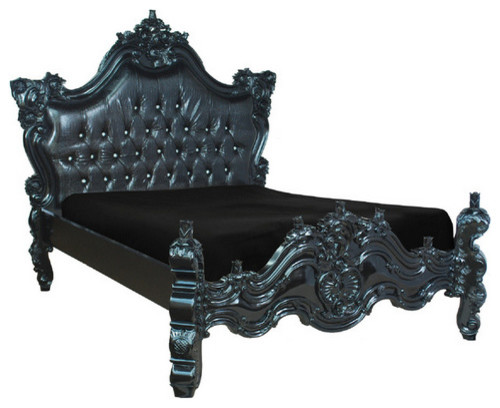 Royal Fortune Montespan Baroque Bed, Upholstered Black Croc