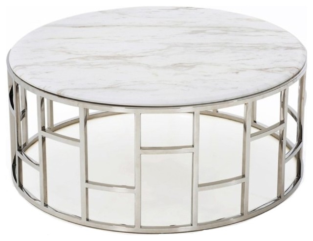 Modrest Silvan Modern Marble and Stainless Steel Coffee Table