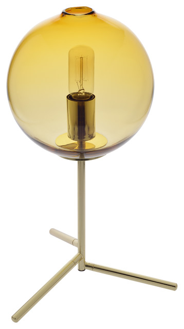 Golden Metal Hand Blown Glass Table Lamp, Clear, Amber