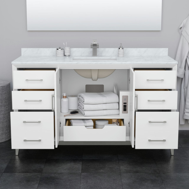 Amici 60 Inch Bathroom Vanity, Cultured Marble Countertop, Brushed ...