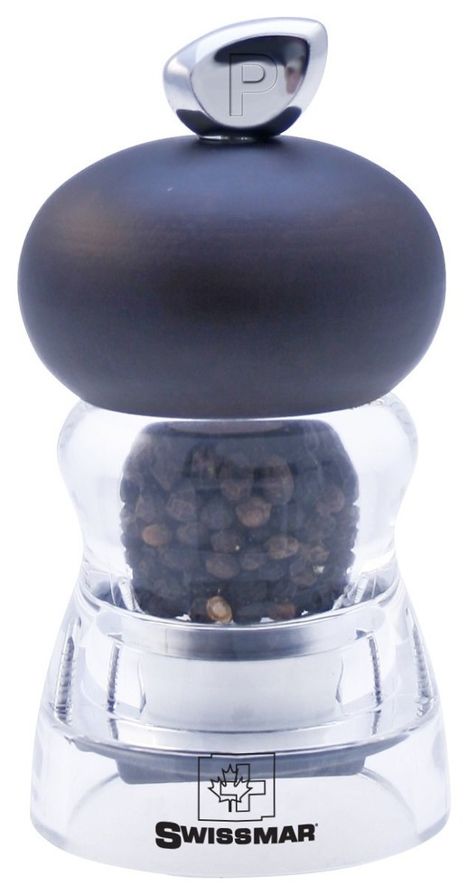 Swissmar Andrea 4" Pepper Mill, Chocolate Wood Contemporary Salt