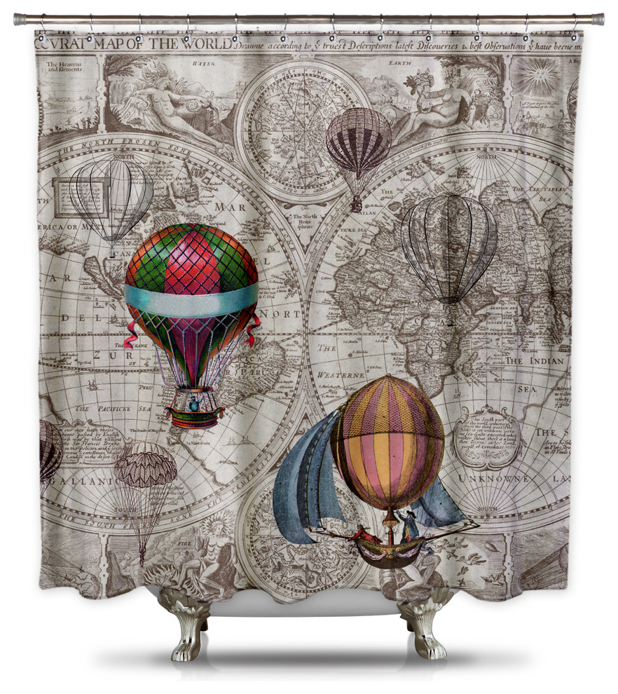 Hot Air Balloon Steampunk Shower Curtain by Catherine Holcombe -  Traditional - Shower Curtains - by Shower Curtain HQ | Houzz