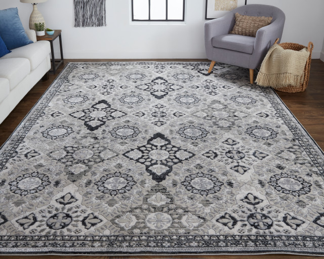 Weave & Wander Adana Transitional Metallic Rug, Ivory/Black/Silver, Rug
