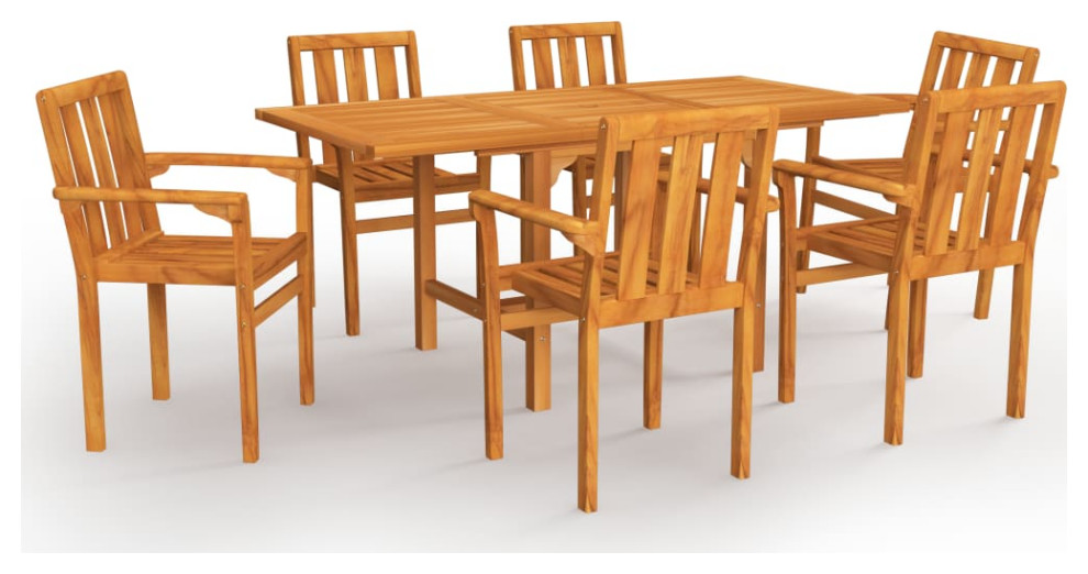 vidaXL Solid Teak Wood Patio Dining Set 7 Piece Outdoor Garden Dinner Table