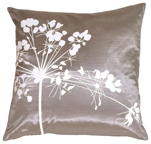 Pillow Decor - Gray with White Spring Flower Throw Pillow