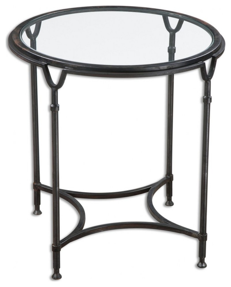 25 inch Round Mirrored Side Table - Four Leg Accent Table Clear Glass Top