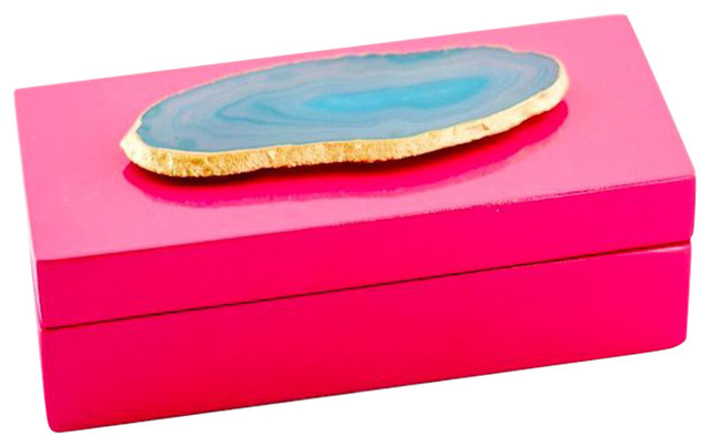 Petite Agate Lacquer Box, Pink and Teal