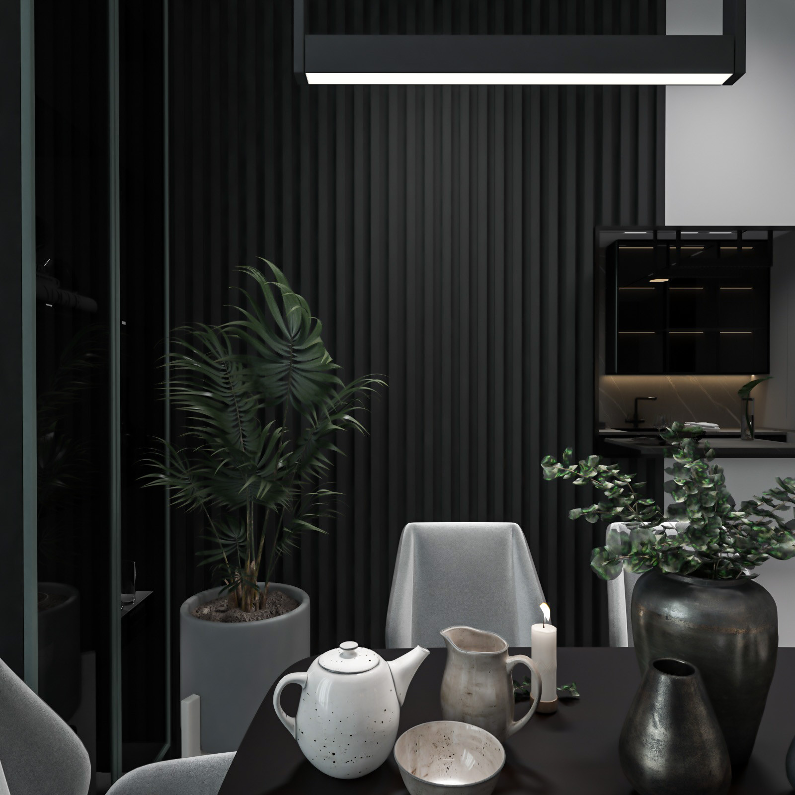 Дизайн кухни (проект квартиры в темных тонах)